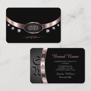 Noble Black Roos Gold Shiny Diamonds met Initialen Visitekaartje