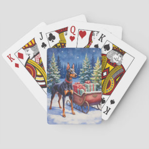 Noble Dobermann die Kerstslee van de Winter bewaak Pokerkaarten