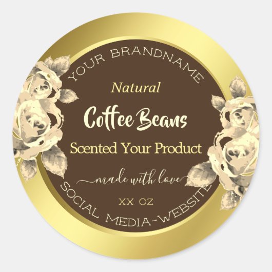 Noble Gold Brown Floral Product Packaging Labels (Voorkant)