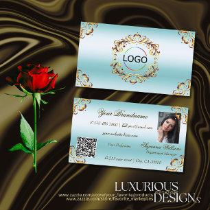 Noble Gold Decor Ice Blue Logo Foto en QR-code Visitekaartje