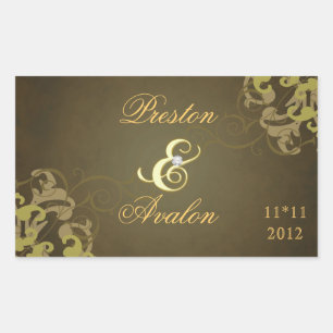 Noble Gold Scroll Gold Bewaar de datum Bruin Stick Rechthoekige Sticker