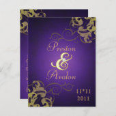 Noble Gold Scroll Purple Enregistrer La Date Carte (Devant / Derrière)