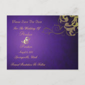 Noble Gold Scroll Purple Enregistrer La Date Carte (Dos)