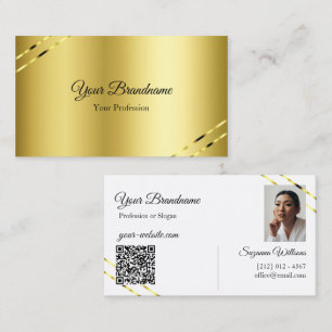 Noble Goud met Glanzende Lijnen Foto en QR Code Visitekaartje