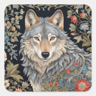 Noble Grey Wolf William Morris geïnspireerd Vierkante Sticker