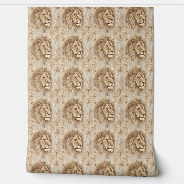 Noble Lion Mini - Beige, Goud, Wit Behang (Afrollen)