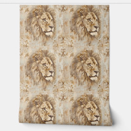 Noble Lion Petite - Beige, Goud, Wit Behang