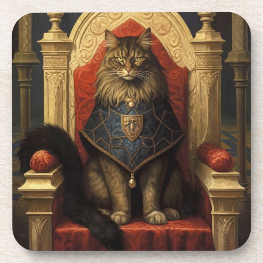 Noble Maine Coon Cat Throne Art Print Bier Onderzetter (Voorkant)