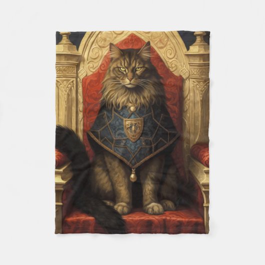 Noble Maine Coon Cat Throne Art Print Fleece Deken (Voorkant)