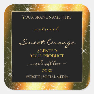 Noble Oranje Sparkle Glitter Lijst Productlabel Vierkante Sticker