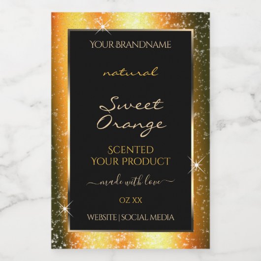 Noble Oranje Sparkle Glitter Lijst Productlabel Voedselcontainer Etiket (Enkel label)