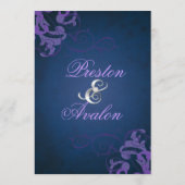 Noble Paars Scroll Blue Wedding Menu (Achterkant)