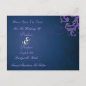 Noble Purple Scroll Blue Enregistrer La Date Carte (Dos)