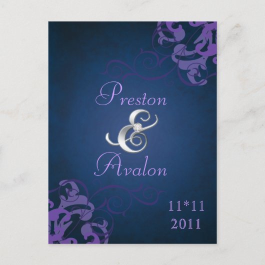 Noble Purple Scroll Blue Enregistrer La Date Carte (Devant)