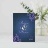 Noble Purple Scroll Blue Enregistrer La Date Carte (Debout devant)