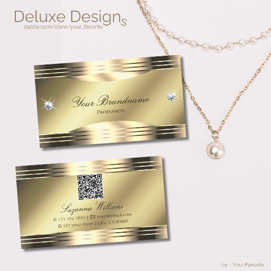Noble Shimmery Gold Shiny Diamonds met QR-code Visitekaartje