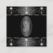 Noble Silver Black White -  Ornamenten monogram Vierkante Visitekaartje (Voorkant)