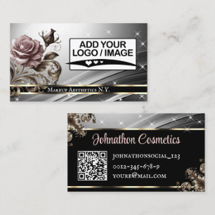 Noble Silver Pink Rose Glitter Stars QR Code Logo Visitekaartje