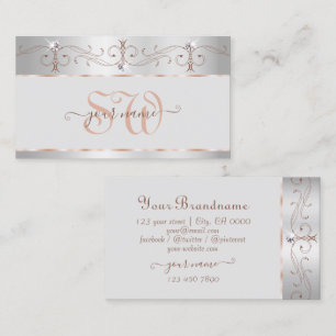 Noble Silver Roos  Sparkle Diamonds Monogram Visitekaartje