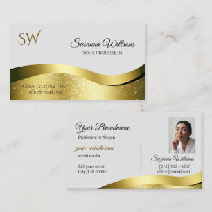 Noble Wavy Gold Decor op lichtgrijs monogram Foto Visitekaartje