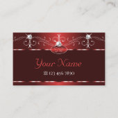 Noble Wine Red Squiggles Sparkle Diamonds Initiale Visitekaartje (Voorkant)
