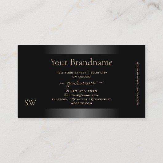 Noble Zwart-wit Gradiënt Monogram Licht Goud Visitekaartje (Achterkant)