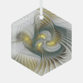 Nobly Golden Blauwgroen Abstracte Fantasy Fractal  Glas Ornament (Voorkant)
