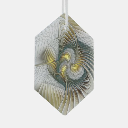 Nobly Golden Blauwgroen Abstracte Fantasy Fractal  Glas Ornament (Voorkant Rechts)