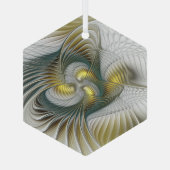 Nobly Golden Blauwgroen Abstracte Fantasy Fractal  Glas Ornament (Achterkant)