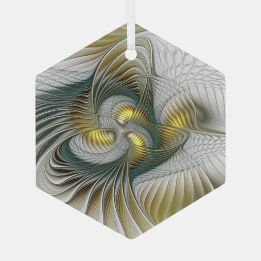 Nobly Golden Blauwgroen Abstracte Fantasy Fractal Glas Ornament (Achterkant)