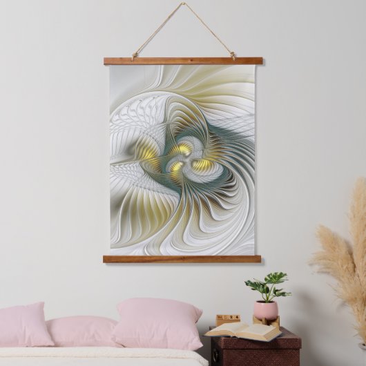 Nobly Golden Blauwgroen Abstracte Fantasy Fractal Hangend Wandkleed (Slaapkamer)