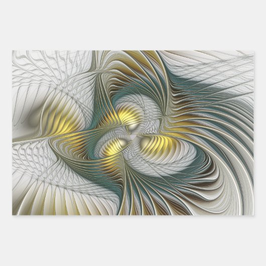 Nobly Golden Blauwgroen Abstracte Fantasy Fractal Inpakpapier Vel (Voorkant 3)