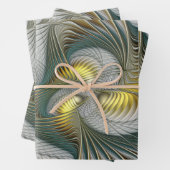 Nobly Golden Blauwgroen Abstracte Fantasy Fractal  Inpakpapier Vel (In situ)