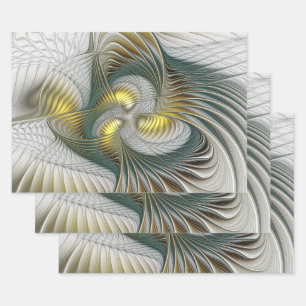 Nobly Golden Blauwgroen Abstracte Fantasy Fractal Inpakpapier Vel