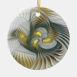 Nobly Golden Blauwgroen Abstracte Fantasy Fractal  Keramisch Ornament