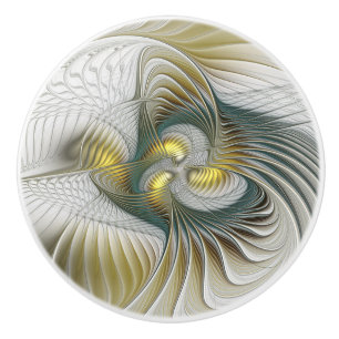 Nobly Golden Blauwgroen Abstracte Fantasy Fractal  Keramische Knop