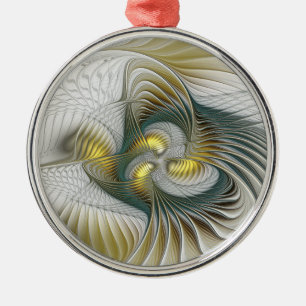 Nobly Golden Blauwgroen Abstracte Fantasy Fractal Metalen Ornament