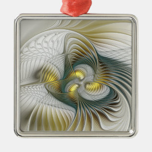 Nobly Golden Blauwgroen Abstracte Fantasy Fractal Metalen Ornament