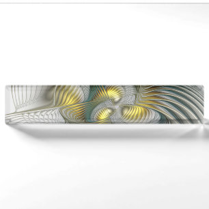 Nobly Golden Blauwgroen Abstracte Fantasy Fractal Naambordje