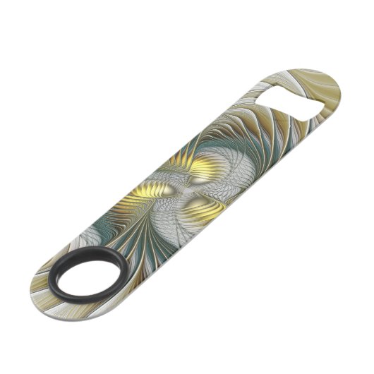 Nobly Golden Blauwgroen Abstracte Fantasy Fractal  Speed Flessenopener (Voorkant Gekanteld)