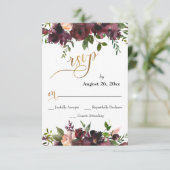 Noces RSVP Deep Red Burgundy Floral Gold Script (Debout devant)