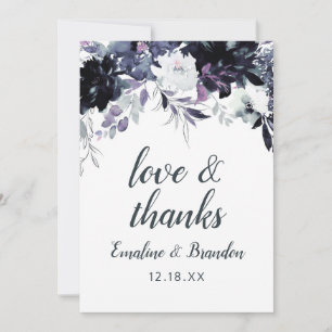 Nocturnal Bloemen Navy Blauw Bruiloft Liefde en Be Bedankkaart