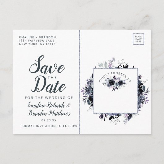 Nocturnal Bloemen Waterverf Elegant Save the Date Aankondigingskaart (Achterkant)