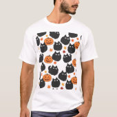 Nocturnal Cats with Pumpkins Pattern T-shirt (Voorkant)