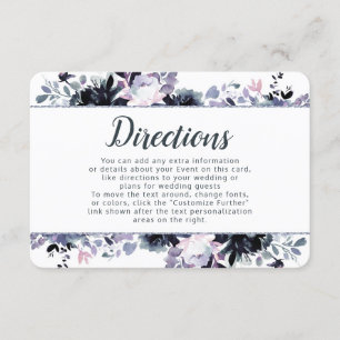 Nocturnal Floral Dusty Blue Wedding Routebeschrijv Informatiekaartje
