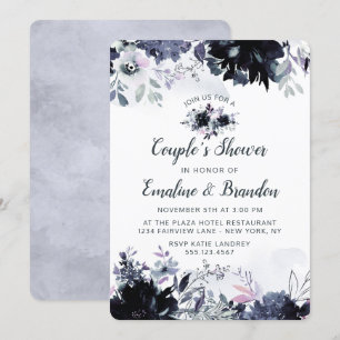 Nocturnal Floral Navy Blue Couple's Wedding Shower Kaart