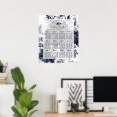 Nocturnal Floral Navy Wedding Table Seating Chart Poster (Thuiskantoor)