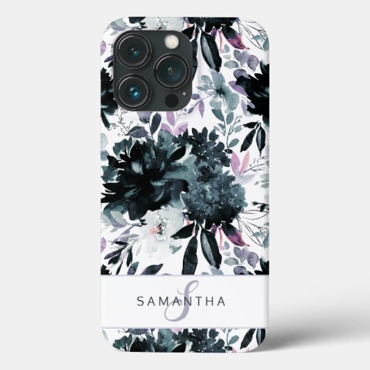 Nocturnal Floral Waterverf Navy Custom Monogram Case-Mate iPhone Case (Achterkant)