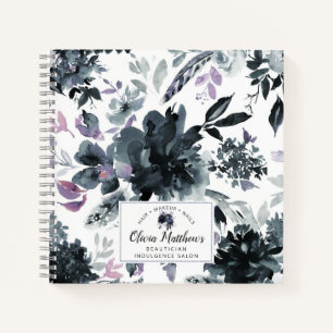 Nocturnal Floral Waterverf Navy Custom Monogram Notitieboek