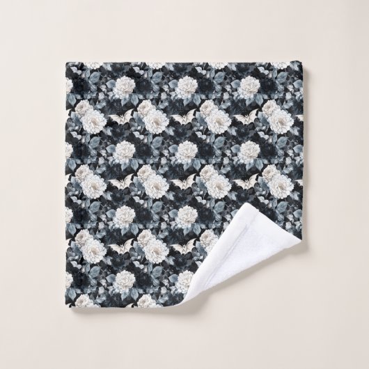 Nocturne Bloom – Vleermuizen en bloesems in monoch Bad Handdoek (Wasdoekje)